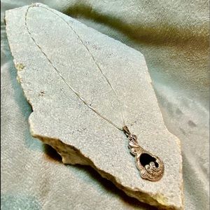 Italian Sterling Silver Necklace Marcasite Pendant